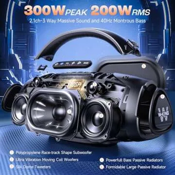W-KING 300W Peak Large Bluetooth Speaker Loud, Massive Bass Boombox, IPX7 Waterproof Party Portable ...
