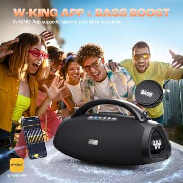W-KING 300W Peak Large Bluetooth Speaker Loud, Massive Bass Boombox, IPX7 Waterproof Party Portable Speaker with Subwoofer 7.5"/EQ APP/5-Drives/BT 5.4/Fast Charge/MIC-GTR in, Outdoor Wireless Speakers