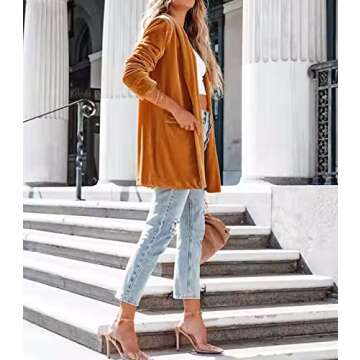 Kedera Women Velvet Blazer Jackets Casual Long Sleeve Lapel Collar Pocketed Blazer Suits Work Outfits Gold