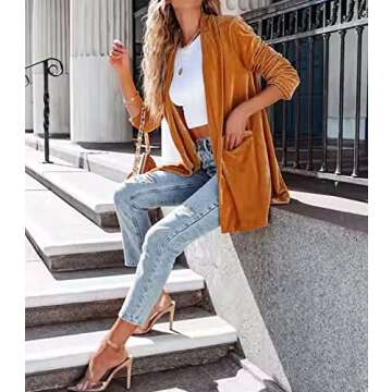 Kedera Women Velvet Blazer Jackets Casual Long Sleeve Lapel Collar Pocketed Blazer Suits Work Outfits Gold