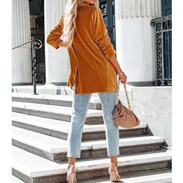 Kedera Women Velvet Blazer Jackets Casual Long Sleeve Lapel Collar Pocketed Blazer Suits Work Outfits Gold