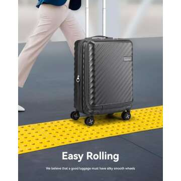 LUGGEX Carry On Luggage with Cup Holder and Front Pocket, Expandable PC Hard Shell Suitcase 2 Piece ...