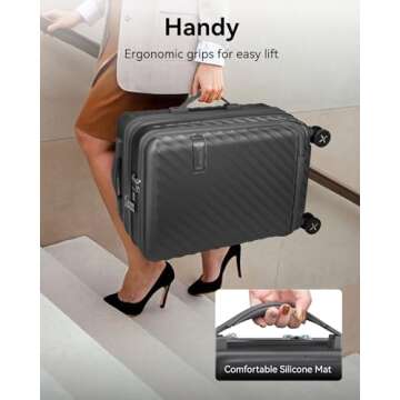 LUGGEX Carry On Luggage with Cup Holder and Front Pocket, Expandable PC Hard Shell Suitcase 2 Piece Set(Charcoal Metallic, 20/Tote)