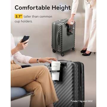 LUGGEX Carry On Luggage with Cup Holder and Front Pocket, Expandable PC Hard Shell Suitcase 2 Piece Set(Charcoal Metallic, 20/Tote)