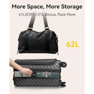 LUGGEX Carry On Luggage with Cup Holder and Front Pocket, Expandable PC Hard Shell Suitcase 2 Piece Set(Charcoal Metallic, 20/Tote)