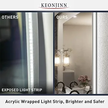 Keonjinn LED Bathroom Mirror - Dimmable & Defogging Feature