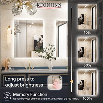 Keonjinn LED Bathroom Mirror - Dimmable & Defogging Feature