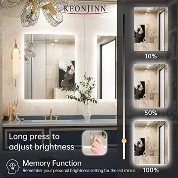 Keonjinn LED Bathroom Mirror - Dimmable & Defogging Feature