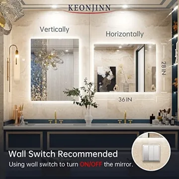 Keonjinn LED Bathroom Mirror - Dimmable & Defogging Feature