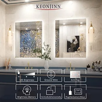 Keonjinn LED Bathroom Mirror - Dimmable & Defogging Feature