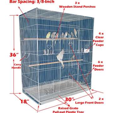 36" Extra Large Multiple Flight Bird Aviaries Budgie Canaries Finches Lovebirds Budgies Breeding Breeder Cage (36", White)