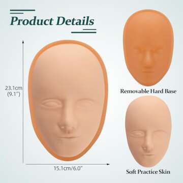 Tattoo Practice Skin Head, ATOMUS Facial Tattoo Training Skin Support Base, Soft Rubber Fake Skin for Permanent Makeup Microblading Eyebrow Lip Eyeliner Tattooing