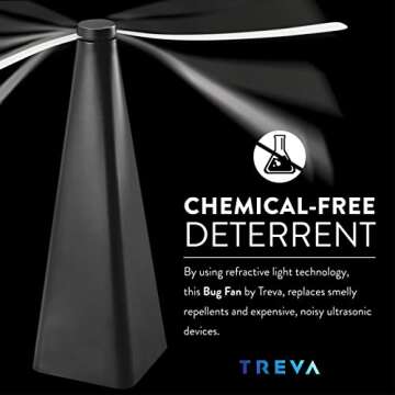 Treva Bug Fan Fly Deterrent with Holographic Blades to Clear Bugs, Mosquitoes, and Flies, Battery Powered Fly Fan