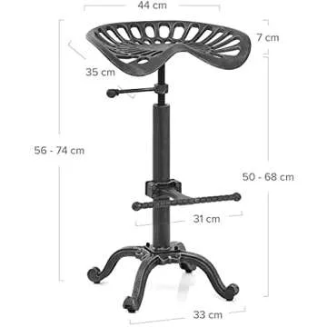 BOKKOLIK Industrial Tractor Seat Bar Stools Swivel Metal Seat Rustic Kitchen Dining Chairs Height Adjustable 20-27inch