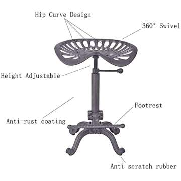 BOKKOLIK Industrial Tractor Seat Bar Stools Swivel Metal Seat Rustic Kitchen Dining Chairs Height Adjustable 20-27inch