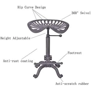 BOKKOLIK Industrial Tractor Seat Bar Stools Swivel Metal Seat Rustic Kitchen Dining Chairs Height Adjustable 20-27inch