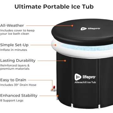 Lifepro Portable Ice Bath Tub with Lid and Storage Bag - Lightweight, Durable Cold Plunge Tub for Home Therapy Sessions -Home & Travel Ice Bath Tub for Adults and Athletes - 14°F - 122°F Temp, Outdoor