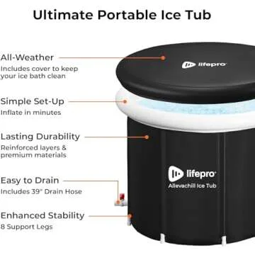 Lifepro Portable Ice Bath Tub with Lid and Storage Bag - Lightweight, Durable Cold Plunge Tub for Home Therapy Sessions -Home & Travel Ice Bath Tub for Adults and Athletes - 14°F - 122°F Temp, Outdoor