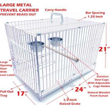 Large 24"x16.5"x20" Collapsible Bird & Animal Carrier with Stainless Steel Bowls