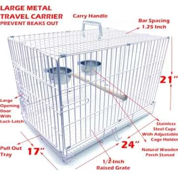 Large 24"x16.5"x20" Collapsible Bird & Animal Carrier with Stainless Steel Bowls