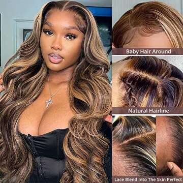220 Density 360 Lace Front Wigs Honey Blonde Body Wave Lace Front Wigs with Baby Hair Full 360 Gluel...