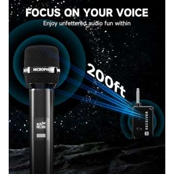 Wireless Microphones for Karaoke,Party,DJ & Wedding -40H Rechargeable Battery,One-to-One Chip Connection System,Metal Head Design,200FT Range,Plug and Play|Professional Karaoke Microphone for singing
