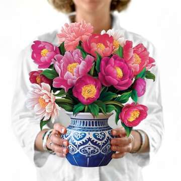 Freshcut Paper Pop Up Cards, Best Mom Peony Paradise, 12 Inch Life Sized Forever Flower Bouquet 3D P...