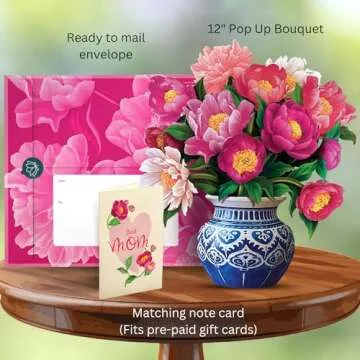 Freshcut Paper Pop Up Cards, Best Mom Peony Paradise, 12 Inch Life Sized Forever Flower Bouquet 3D Popup Greeting Card, Birthday Cards, Mother's Day Card, Blank Notecard