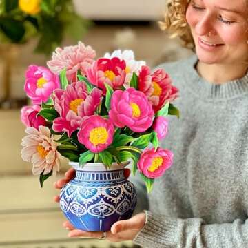 Freshcut Paper Pop Up Cards, Best Mom Peony Paradise, 12 Inch Life Sized Forever Flower Bouquet 3D Popup Greeting Card, Birthday Cards, Mother's Day Card, Blank Notecard