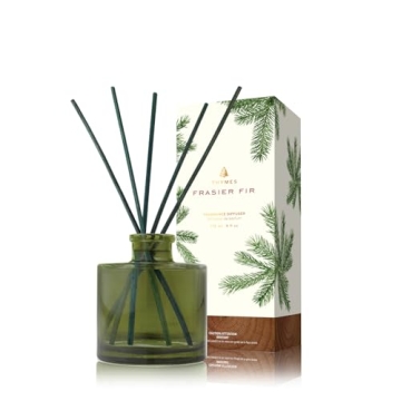 Thymes Frasier Fir Reed Diffuser Set – Includes Reeds, Fragrance Oil, and Frosted Glass Bottle –...