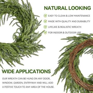 VEN Norfolk Pine Wreath for Front Door Holiday Decoration