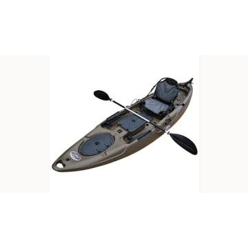 BKC UH-RA220 11.5 Foot Angler Sit On Top Fishing Kayak with Paddles and Upright Chair and Rudder Sys...