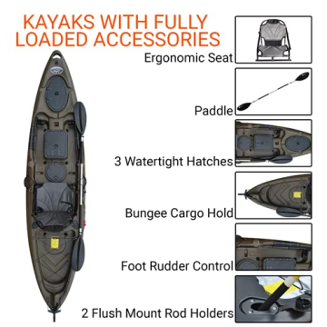 BKC UH-RA220 11.5' Angler Fishing Kayak - Durable & Stable