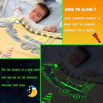 REXEO Tractor Blanket Glow in The Dark Truck Blanket for Kids Cute Soft Excavators Blanket for Boys Fleece Construction Toddler Boy Blanket Birthday Gifts for Kids