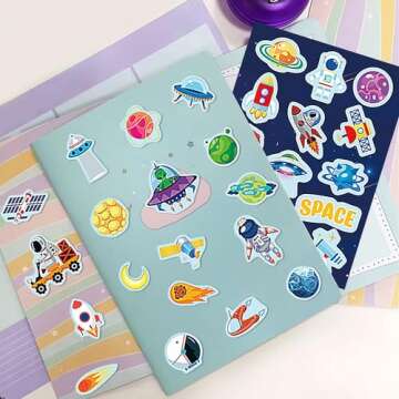 Dorgua 411Pcs Outer Space Stickers, 24 Sheets Space Alien Rocket Star Stickers Vinyl Waterproof Stickers for Kids Boys, Stickers for Water Bottle Laptop Scrapbook Decor Party Favors Gifts