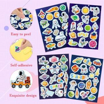 Dorgua 411Pcs Outer Space Stickers, 24 Sheets Space Alien Rocket Star Stickers Vinyl Waterproof Stickers for Kids Boys, Stickers for Water Bottle Laptop Scrapbook Decor Party Favors Gifts