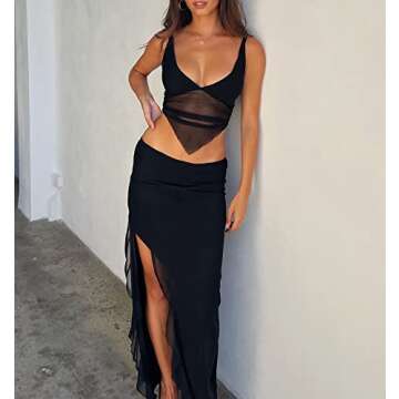 Y2K 2 Piece Maxi Skirt Set for Women Floral Strapless Tube Crop Top Bodycon Long Skirt Outfits Summer Matching Set