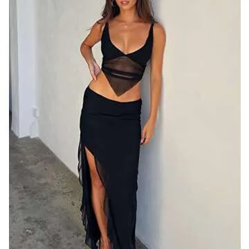 Y2K 2 Piece Maxi Skirt Set for Women Floral Strapless Tube Crop Top Bodycon Long Skirt Outfits Summer Matching Set