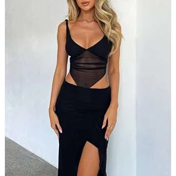 Y2K 2 Piece Maxi Skirt Set for Women Floral Strapless Tube Crop Top Bodycon Long Skirt Outfits Summer Matching Set