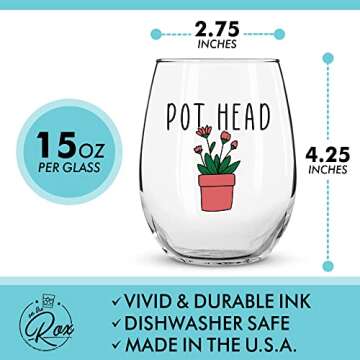 Succulent Plant Cactus Gifts for Women- Set of 2 Funny Wine Glasses 15oz - Plant Lover Gift Mug - Wh...