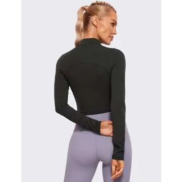 CRZ YOGA Womens Butterluxe Mock Turtleneck Long Sleeves Crop Tops Slim Fit Workout Casual T-Shirt Ba...