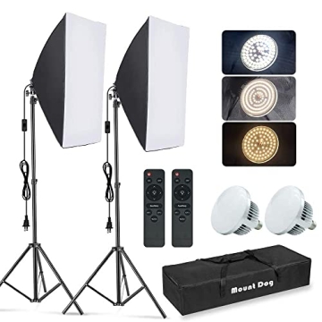 MOUNTDOG Softbox Lighting Kit – Enhance Your Photography with 2x85W LED Bulbs and Remote