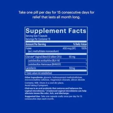 Bonafide Clairvee – Relief from Vaginal Odor – Hormone-Free, Drug-Free Vaginal Probiotic – Reduces Odor, Itching & Discharge* – 30 Day Supply (15 Capsules)