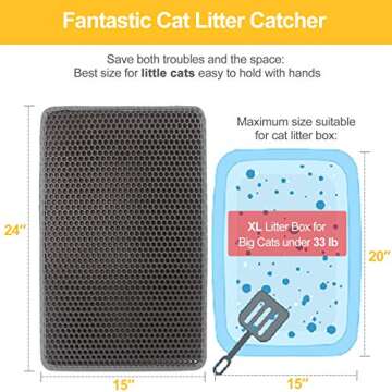 LeToo Cat Litter Mat Grey Trapping for Litter Box, No Slip & Large, Urine & Waterproof, Honeycomb Do...