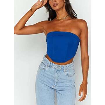 Meladyan Women Strapless Solid Bandeau Tube Top Crop Tops Sexy Backless Sleeveless Slim Fit Corset Bustier Bodyshaper