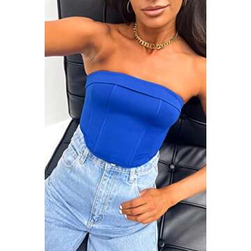 Meladyan Women Strapless Solid Bandeau Tube Top Crop Tops Sexy Backless Sleeveless Slim Fit Corset Bustier Bodyshaper