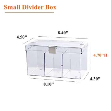 BangQiao Clear Small Plastic Storage Box with Handle, Hinged Lid and 3 Adjustable Compartments, Port...