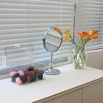 BangQiao Clear Small Plastic Storage Box with Handle, Hinged Lid and 3 Adjustable Compartments, Portable Organizer Case for Sewing, Stationery, Chalk, Art&Craft Supplies, Makeup, First Aid Kit