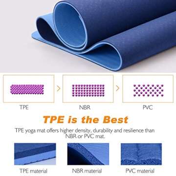 TOPLUS Yoga Mat - Classic 1/4 Inch Thick Pro Yoga Mat Eco Friendly Non Slip Fitness Exercise Mat with Carrying Strap-Workout Mat for Yoga, Pilates and Floor Exercises (Blue2)