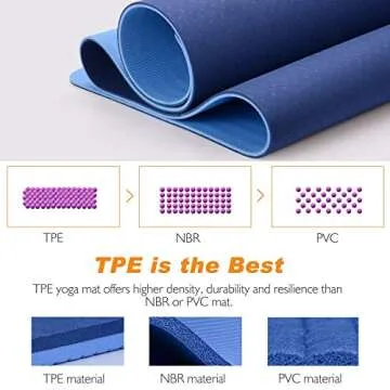 TOPLUS Yoga Mat - Classic 1/4 Inch Thick Pro Yoga Mat Eco Friendly Non Slip Fitness Exercise Mat with Carrying Strap-Workout Mat for Yoga, Pilates and Floor Exercises (Blue2)